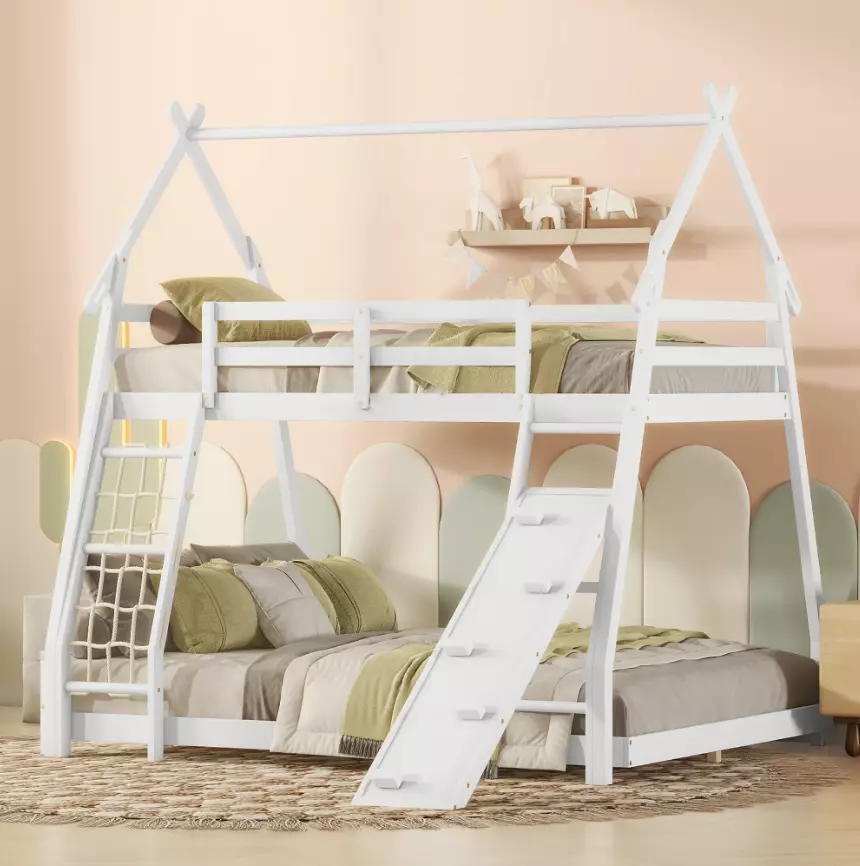 Bunk Bed Twin Over Queen Climbing Nets Ramp Kids B